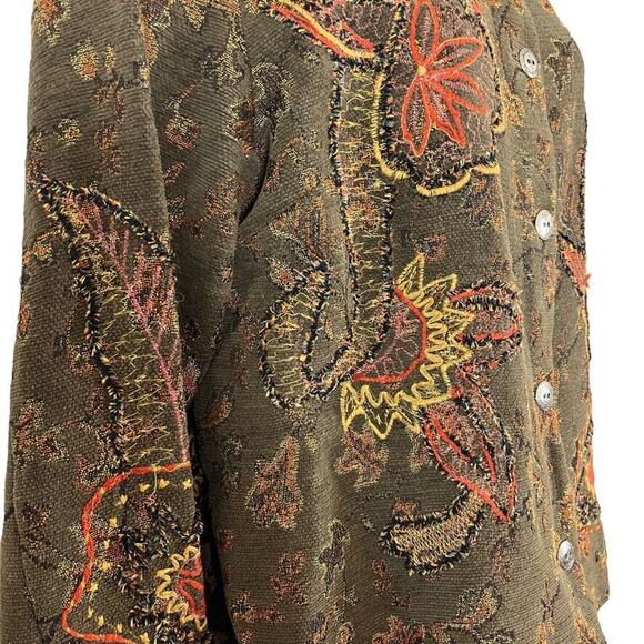 Coldwater Creek Womens Olive Orange Embroidered Mixed Media Jacket Blazer sz M - Picture 12 of 16